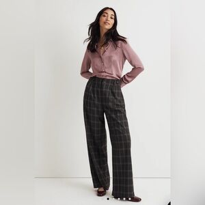 NWOT Madewell Harlow Wide-Leg Pant in Dark Grey/Black Plaid